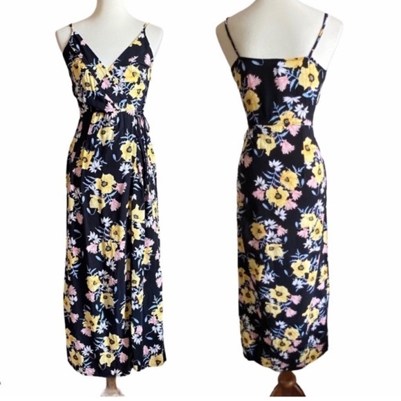 H&M Floral Dress Black Yellow Size 6 - Picture 2 of 6